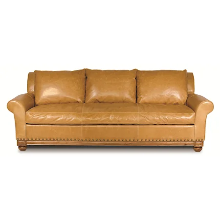 Traditional Leather Sofa with Bun Wood Feet